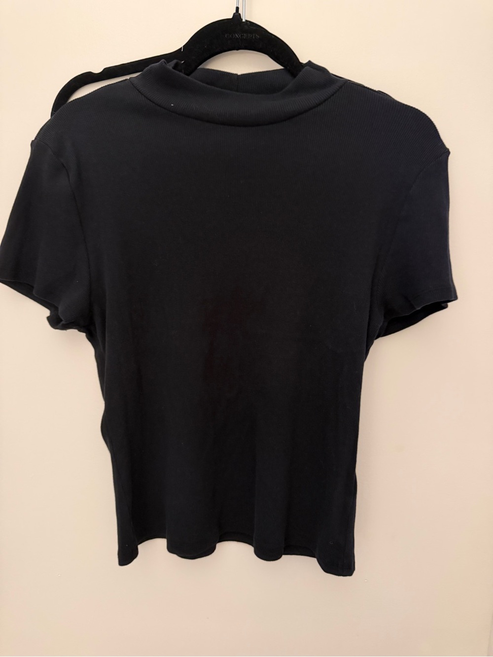 Women’s Black Ribbed mock neck Short Sleeve Top
